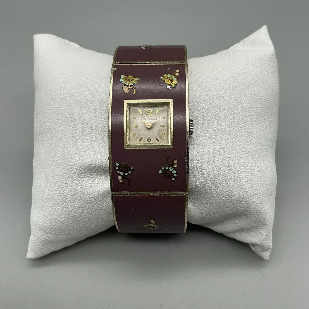 Vintage Baroness Womens Watch 23mm Enamel Cuff Manual NON WWORKING For Parts